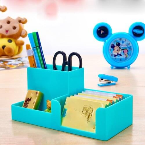 3 Compartments Pen Holder Desk Plastic Home Office Stationery Desktop Storage Box For Pencils Markers Erasers Staplers Organizer
