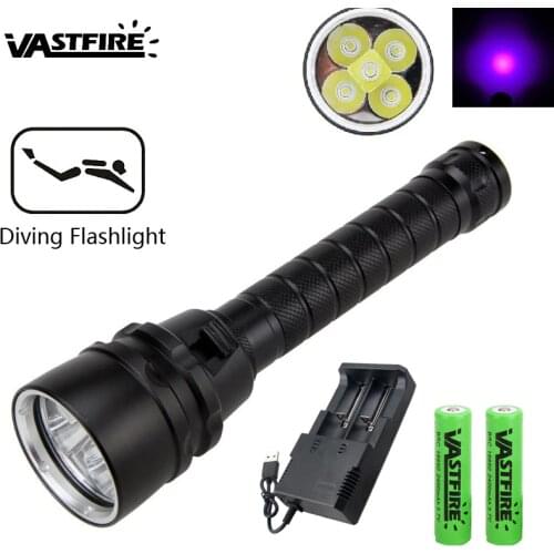 VASTFIRE Underwater 100m UV Diving Flashlight Torch 395nm Scuba Lamp Diving LED Aluminum Waterproof 18650 flashlight
