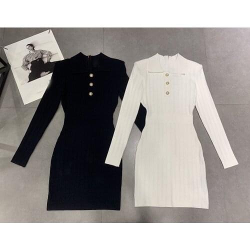 Casual 2021 Autumn Women Long Sleeve Knitted Slim Luxury New Dress 2 Color Ddxgz2 6.28