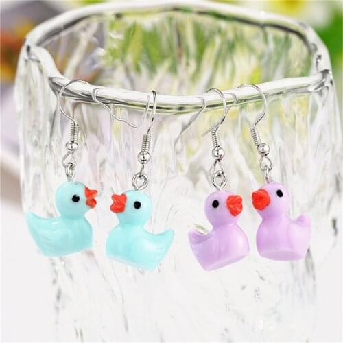 Trendy Resin Cartoon Cute Small Duck Drop Earrings For Woman Girls Vigor And Fun Sweet Animal Frog Dangle Drop Earrings Jewelry