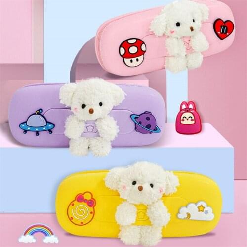 Cute Bear Silicone School Pencil Case School supplies Storage Bag Cartoon Student pencil Box For Boys Girls Pencil Case