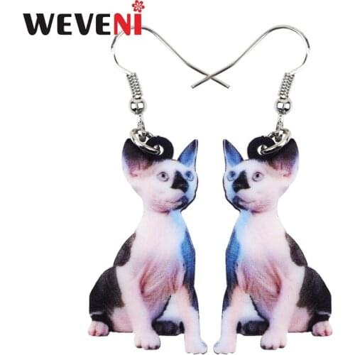 WEVENI Acrylic Novelty Canadian Hairless Sphynx Cats Earrings Long Dangle Drop Anime Jewelry For Women Girls Ladies Fashion Pets