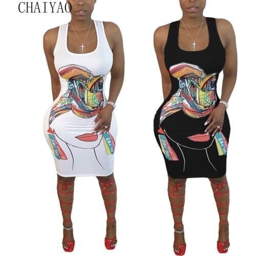 Wholesale Items Plus Size Summer Women Fashion Sexy Cartoon Print Round Neck Sleeveless Dress