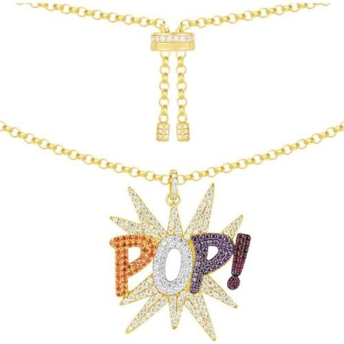 SLJELY 925 Sterling Silver Multicolor Zircon Charm Pop Pendant Necklace Yellow Gold Color Adjust Long Chain Women Fine Jewelry