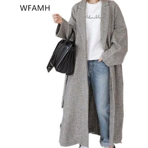 2021 spring new fashion woolen coat coat women long straight straight herringbone pattern loose large size tie Polyester Full