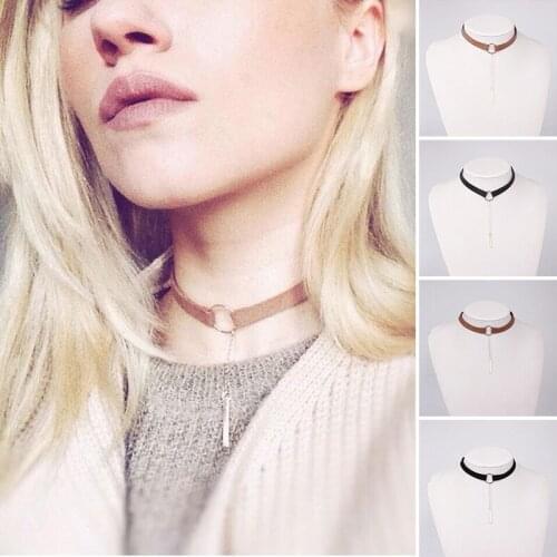 Women Retro Simple Flannel Black Brown Silver Gold Circle Velvet Choker Necklace Gothic Women Fashion Collar Pendants Necklaces