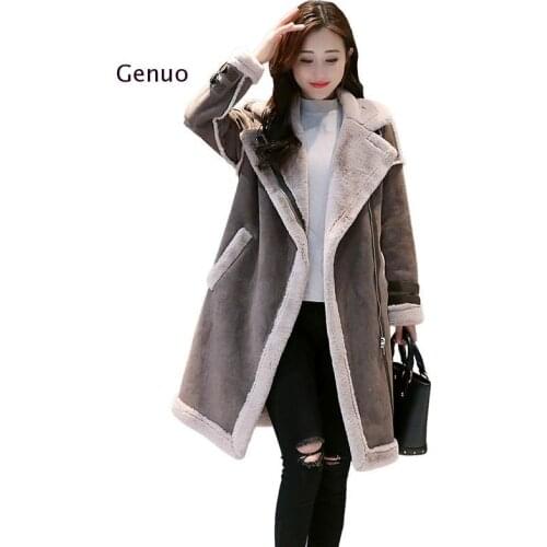 Women Suede Fur Coat Thick Warm Faux Sheepskin Long Jacket Female Overcoat 2021 Winter Fashion Solid Trench Coats