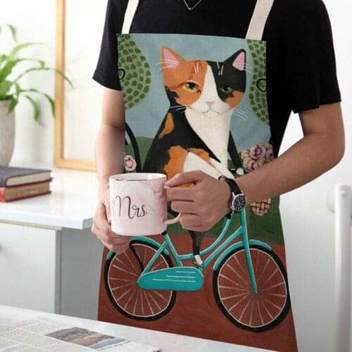 1 pcs Kitchen Cooking Apron Cute Cat Printed Home Sleeveless Cotton Linen Aprons for Men Women Baking Accessories 68x55cm