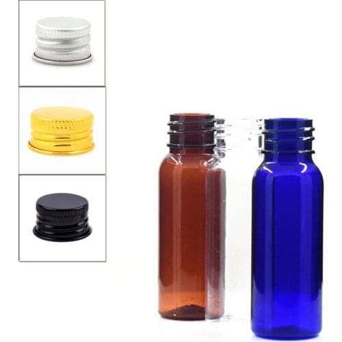 20ml empty Plastic Bottles, clear/amber PET bottle with Lined Aluminum Silver/gold Lid X 10