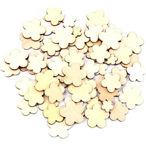 20Pcs Wooden Flower Shape Natural Scrapbooking Craft For Embellishments Handmade DIY Handicraft Home Decoration DIY 15-30mm