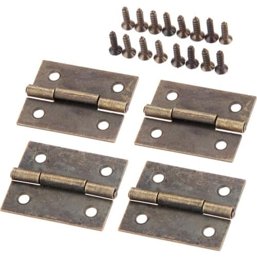 4Pcs Furniture Kitchen Cabinet Hinges 4 Holes Drawer Door Butt Hinge Decorative Hinges For Jewelry Wood Box with Screws 35x28mm
