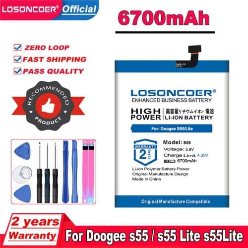 LOSONCOER 6200mAh S55 Battery MTK6750T for Doogee S55 for Doogee S55 Lite Mobile Phone Batteries in stock