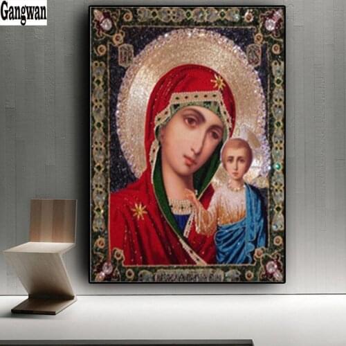 DIY Diamond Painting Cross Stitch Madonna and child, Virgin Religion Icon 5d Diamond Embroidery Mosaic New Year Decoration paint