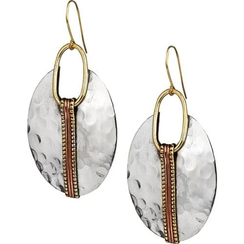Huitan Big Oval Disc Earrings Women Three Metal Color Design Fashion Versatile Accessories for Dance Party Fancy Gift Jewelry