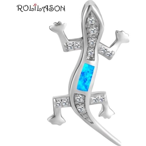 Big Gecko special designer Unisex items Zirconia Blue Fire Opal Silver Stamped Necklace Pendants Fashion jewelry OP506