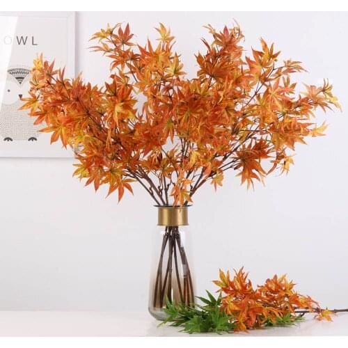 Living Room Art Decor 90cm Orange Red Green Silk Cloth Maple leaf Branch Wedding Ceremony Party Favor Artificial Flowers Plants