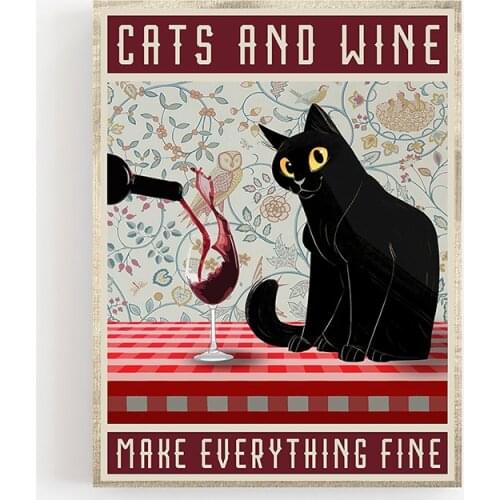Home Decoration Black Cat Animal Cartoon Canvas Paintings Pictures Wall Art Hd Prints Modular No Frame Poster For Living Room