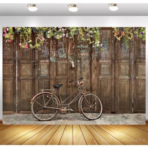 Old Wooden Doors Bike Girl Portrait Art Photo Background For Photographer Nostalgic Style Photography Backdrops For Studio Photo