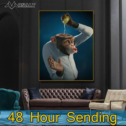 Canvas Painting Abstract Art HD Orangutan squeezing a lemon to his head Poster and Prints Hoom Decor Modern art print picture
