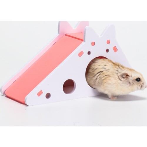 Hamster Hideout Cute Hamster Exercise Toy Wooden Hamster House with Ladder Slide for Guinea Pig Hamster Accessories Hamster Cage