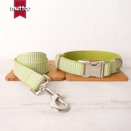MUTTCO delicate DIY dog ID tag collar leash LIME TINY PLAID self-design adjustable puppy nameplate collar 5 sizes UDC106