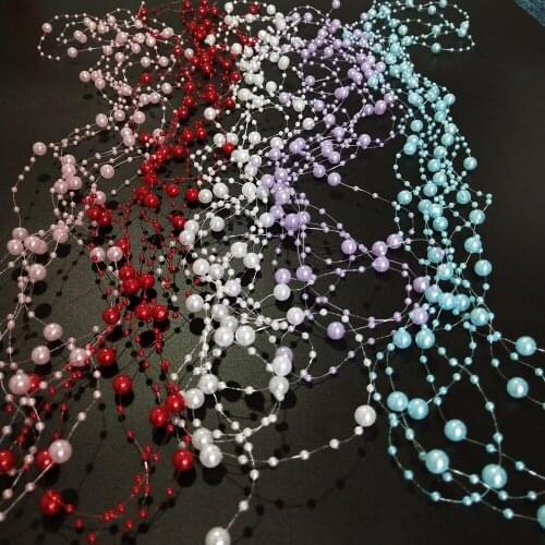 5M Beige/ White Fishing Line Artificial Pearls Beads Chain Garland Flowers DIY For Wedding Bridal Bouquet Decoration Flower