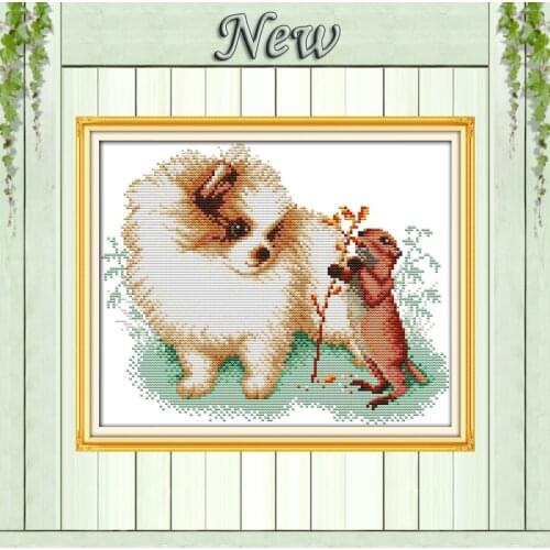 Pomeranian and squirrel dog decor paintings counted printed on canvas DMC 11CT 14CT kits Cross Stitch embroidery needlework Sets