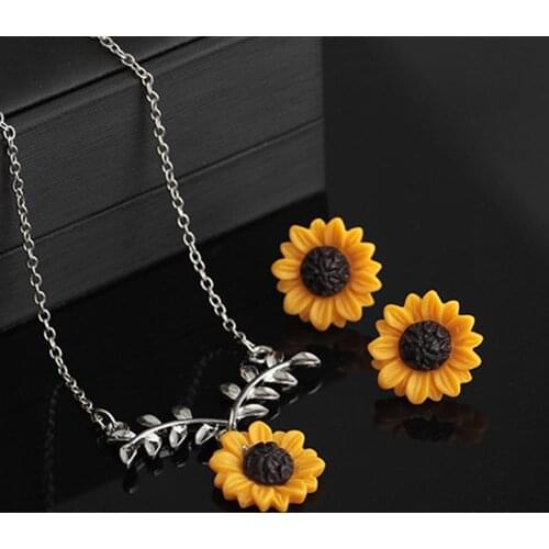Bohemia Sunflower Rose Gold Fashion Creative Earrings Necklace Set For Women Janedream Drop Dangle Jewelry Set