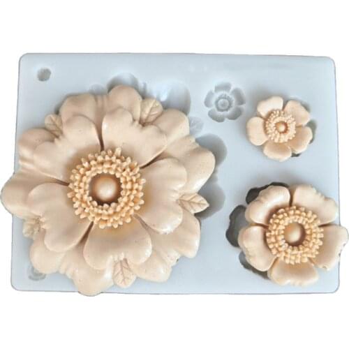 New 4 flower chocolate silicone mold Cake lace decoration tool Clay DIY mold K793