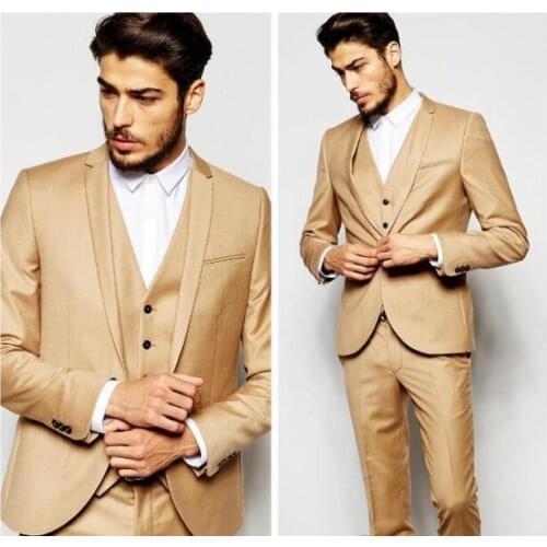 Handsome One Button Champagne Groom Tuxedos Notch Lapel Groomsmen Men Blazers 3 pieces Suits (Jacket+Pants+Vest+Tie) NO:286