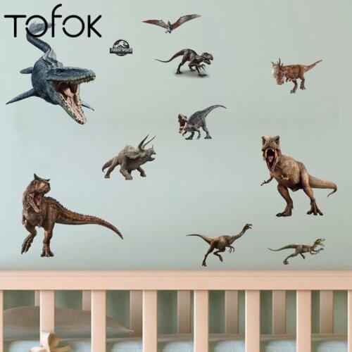 Tofok Creative Cartoon Dinosaur Wall Stickers Kids Room Wall Decoration PVC Graffiti Stickers Living Room TV Background Decor