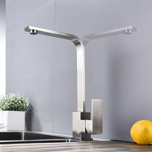 Square Kitchen Faucet 360 Degree Rotating Stainless Steel Sink Tap Swivel Spout Cold and Hot Mixer Water Tap Crane Single Handle