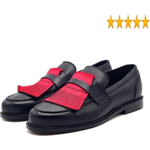 Cowhair 2021 Runway New Red Tassel Formal Men Genuine Leather Slip On Loafers Classic Wedding Dress Shoes Flats Moccasins