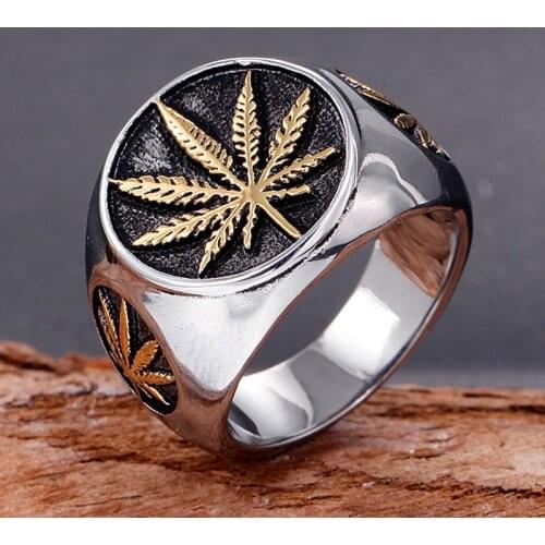 Motor Biker Maple Leaf Ring 316L Stainless Steel Men Boys Gold/Silver Color Signet Ring Cool Man Rock Punk Biker Ring Wholesale