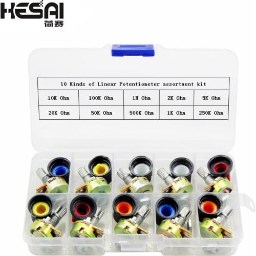 WH148 Potentiometer Kit B1K 2K 5K 10K 20K 50K 100K 500K 1M ohm 3PIN Rotary Potentiometer Resistor Set With Cap