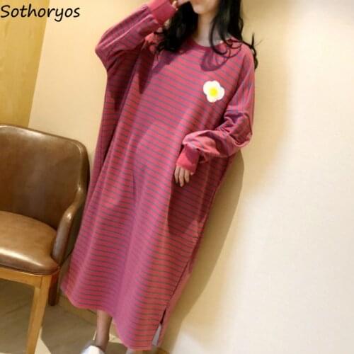 Nightgowns Women Leisure Striped Loose Plus Size 4XL Elegant Soft Korean Style Womens Kawaii Trendy Daily Sleepwear Student Chic