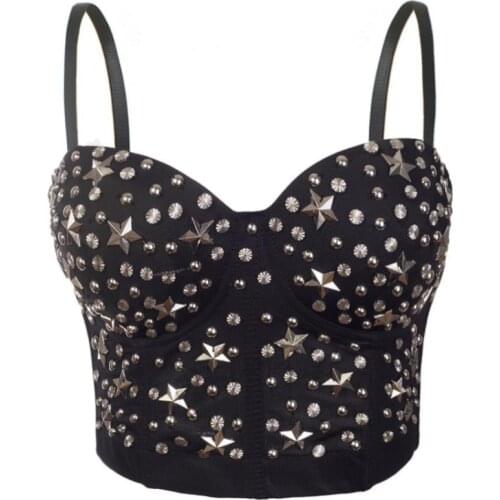 2020 new Rivet women Stars Rivets Bra Cropped Top Vest Corset Plus Size Bustier Push Up Night Club Bralette tops F1316