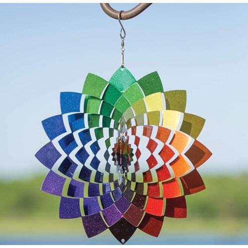 New Top Sale 3D Rotating Wind Chimes Stainless Steel Wind Spinner Garden Geometric Flower Wind Catcher Yard Decoration