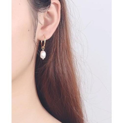 New Arrival Favorite Pearl Earring White Baroque 9mm Freshwater Pearl Jewelry Charming S925 Gold Color Silver Dangle Earrings