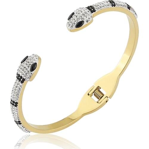 New Stainless Steel Jewelry Black And White Crystal Double Snake Head Opening Bracelets Bangle For Womens Love Gifts Wholesale