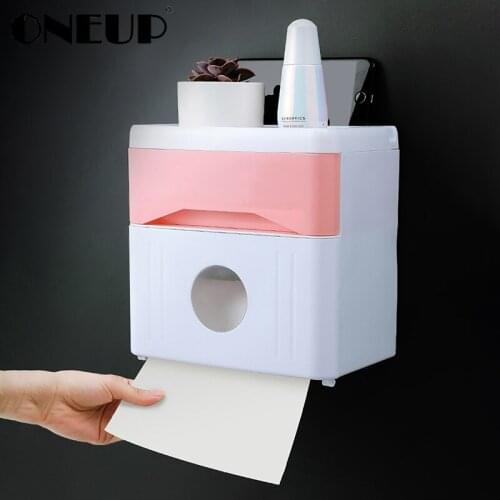 ONEUP Punch-free Toilet Paper Holders Plastic Bathroom Tissue Box Garbage Bag Shelf Home Storage Box Portable Toilet Paper Rack
