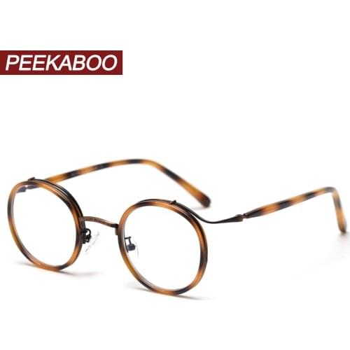 Peekaboo optical eyewear for women retro style vintage round frame glasses for men acetate clear lens leopard transparent