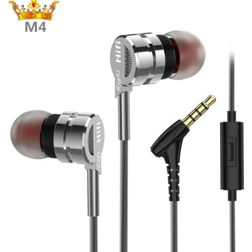 Original M4 In-ear Metal Headphones with L plug HIFI Bass Stereo Earphone Microphone for iPhone /Xiaomi Huawei Phone MP3