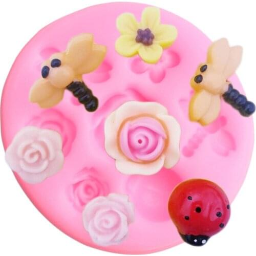 Rose Ladybug Dragonfly Silicone Molds Candy Polymer Clay Resin Mold Fondant Cake Decorating Tools Cupcake Topper Chocolate Mould