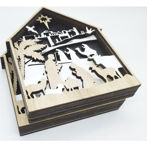 Christmas Nativity Scene Ornament Carved Baby Jesus Sheep Wooden House Religious Christian Church Catholic Gift Decor Au25 21