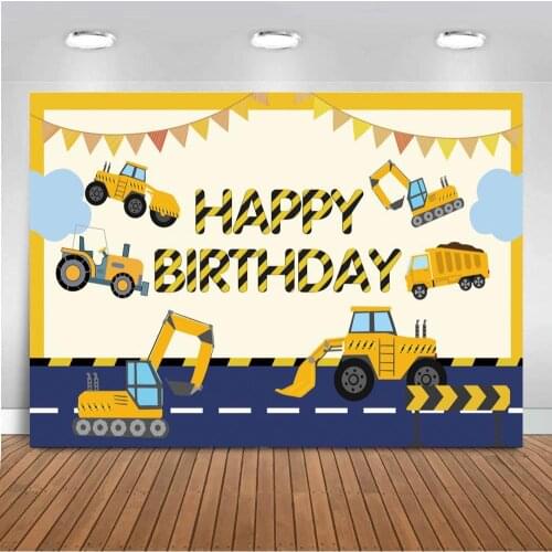 Construction Party Background For Boys Birthday Photography Banner Decor Backdrop Dump Truck Boy Photo Studio Prop Vinyl