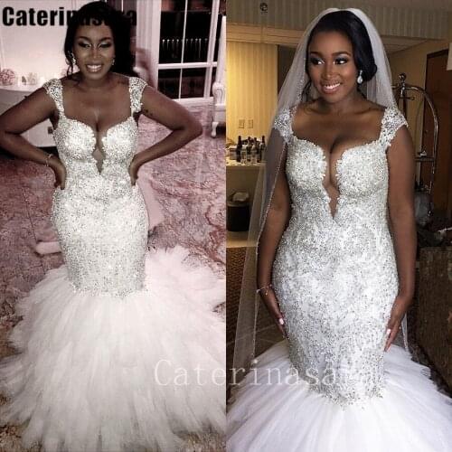 Full Beads Ruffle Organza Mermaid Wedding Dress Sweetheart Neckline Zipper Trumpet Bridal Gown