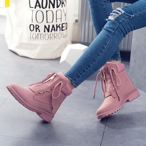 Waterproof Leather Boots Women Ankle Boots for Women Cool Motocycle Flat Boot Spring Autumn Classic Girls Lace Up Rubber Boots