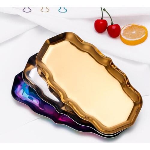 Stainless Steel Wavy Storage Display Tray Cake Plate Desktop Jewelry Organizer