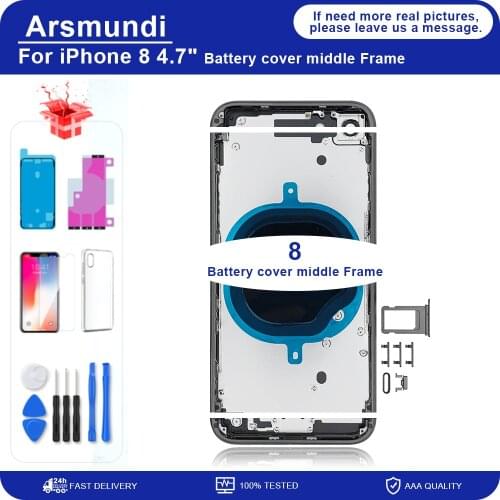 For iPhone 8 Battery Back Cover + Middle Chassis Frame + SIM Tray + Side Key Parts Housing Case No Flex Cable